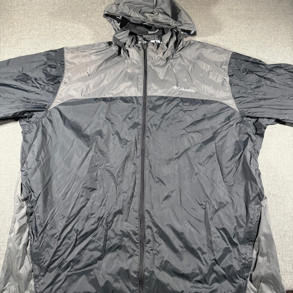 Columbia Windbreaker Jacket Men 3XT Grey Black Hooded Full Zip Mesh Lined RT2015